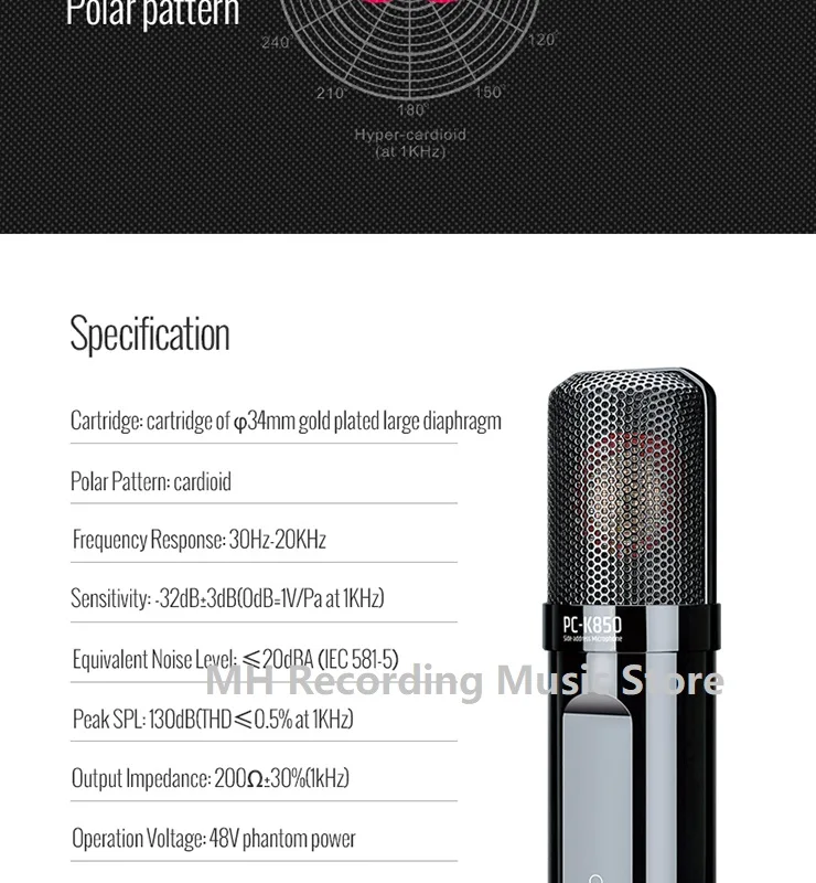 Takstar PC-K850 записывающий микрофон 34 мм большой позолоченный мембранный капсула использовать с значком мобильный U для прямой трансляции