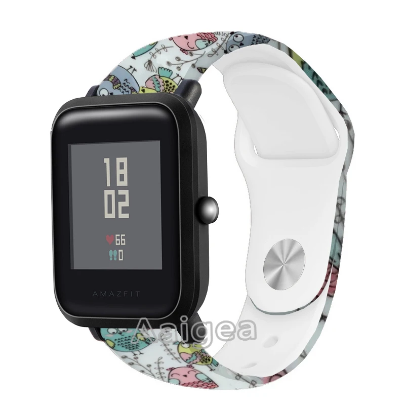 Owl 20 мм модные силиконовые часы ремешок для Xiaomi Huami Amazfit Bip заменить для мужчин t спортивные Camo запястье ремешок мужской женский браслет - Цвет: Owl