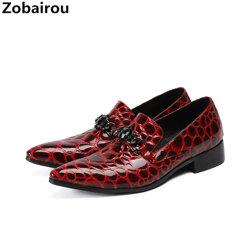 Zobairou zapatos hombre vestir/красные Дизайнерские мужские туфли оксфорды из лакированной
