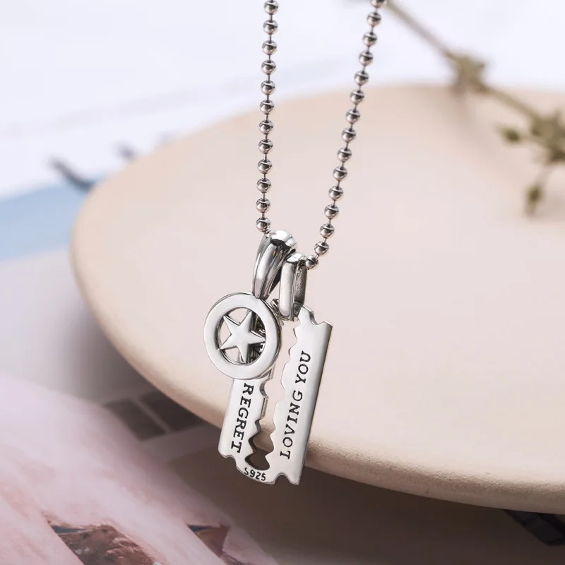 Цепочка SUNIANGON из серебра 925 пробы с лезвием для бритья ожерелье античного круглой