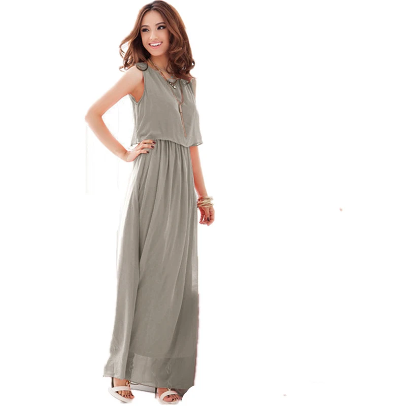 Новая Мода Женщины Шифон Maxi и Long Dress Boho Старинные О Шеи Случайные Свободные Платья