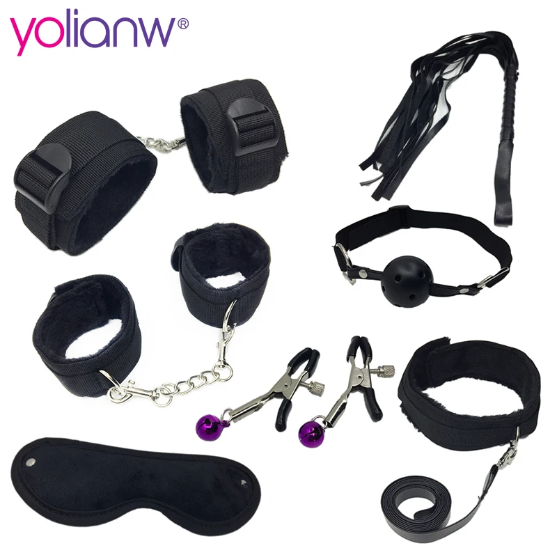 

7 Pcs Set Fetish Sex Bondage Woman Slave Restraint Adult Sex Toys for Couples Handcuffs Nipple Clamps Whip Erotic Toys