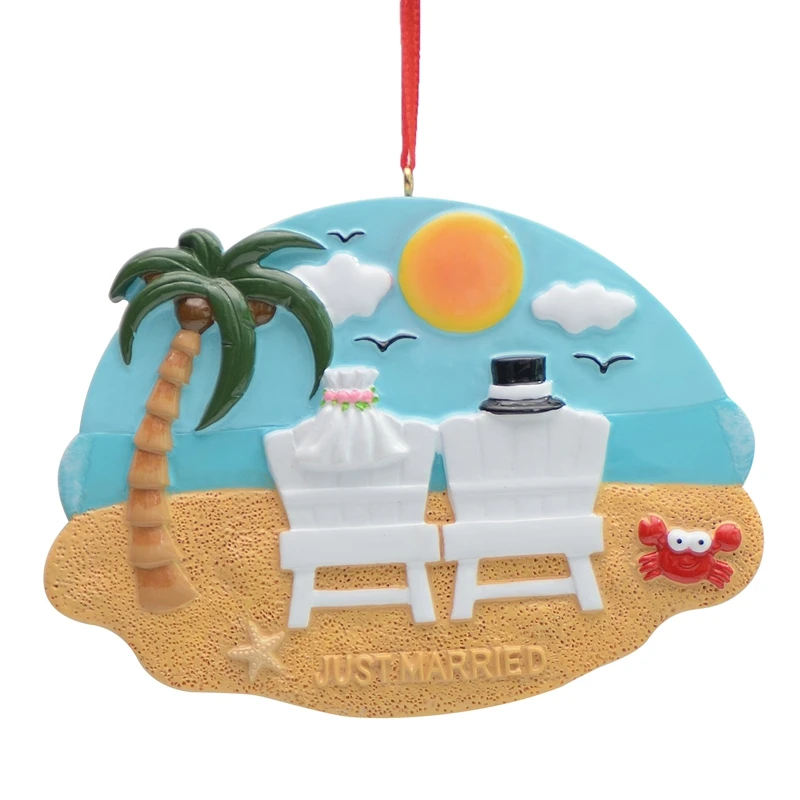 Wholesale Resin Maxora Couple On The Beach Personalized Christmas Tree Ornaments for Wedding Lover Honeymoon Gift | Дом и сад