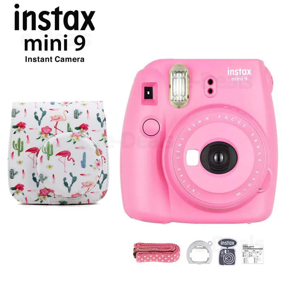 Fujifilm Instax Mini 9 фотокамера моментальной печати Фламинго розовый+ качественный мягкий чехол из искусственной кожи с плечевым ремнем
