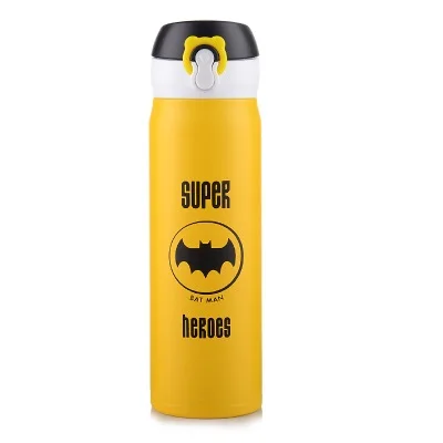 Batman(Yellow) Мстители Лига вакуумная фляжка-термос 304 из нержавеющей стали Человек-паук Капитан Бэтмен Супермен мигающий бизнес изолированный портативный - Цвет: Batman(Yellow)