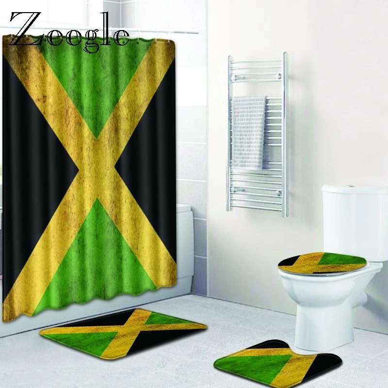

Zeegle Bath Mat Toilet Seat Cover Floor Mat Bathroom Decoration Water-absorbing Non-slip Bathroom Rug 4Pcs with Shower Curtain