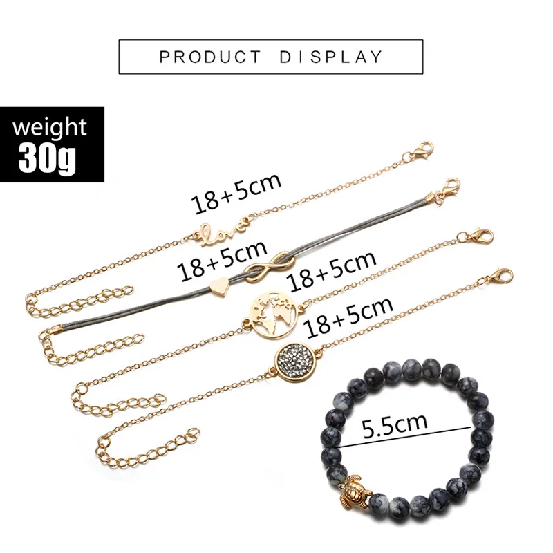 Женский браслет с бусинами и шармами многослойный на запястье в богемном стиле