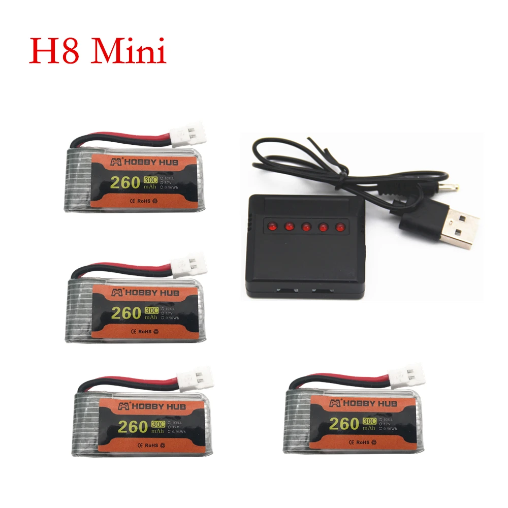 4pcs 5in1 Батарея для H8 Mini 3,7 в 260 мАч Lipo батарея с 5iв1 зарядное устройство для Eachine H8 Для H8 RC Квадрокоптер Дрон часть H8Mini - Цвет: 4pcs 5in1