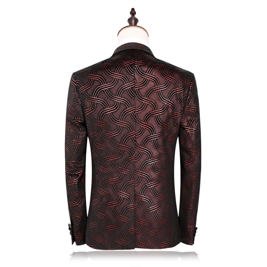 Для мужчин 2 шт. одна кнопка узор Костюмы Свадебная вечеринка пиджак Slim Fit модная
