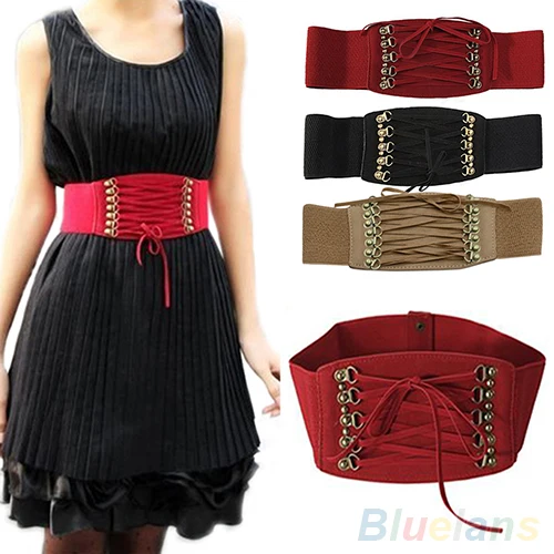 

Fashion Women's Lady Rivet Elastic Buckle Wide Waist Belt Waistband Corset