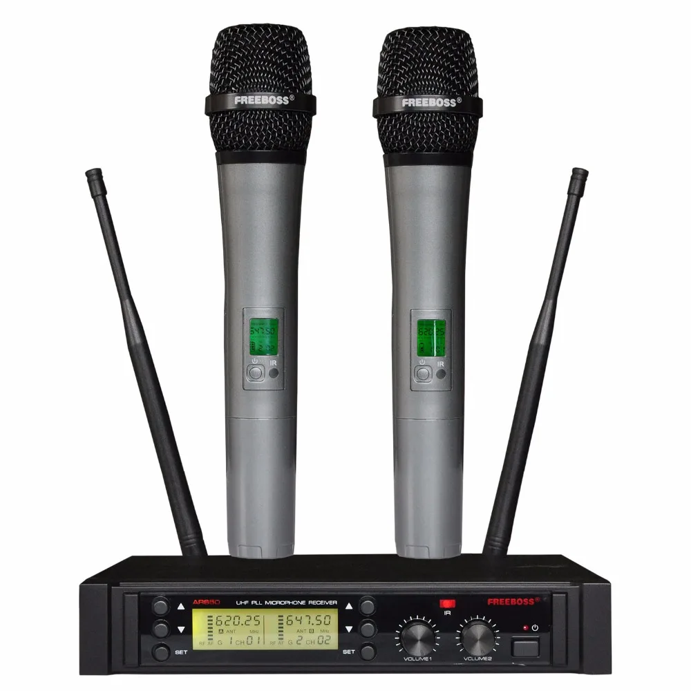 FREEBOSS AR650 UHF Беспроводная микрофонная система двухканальный ИК частотный микрофон