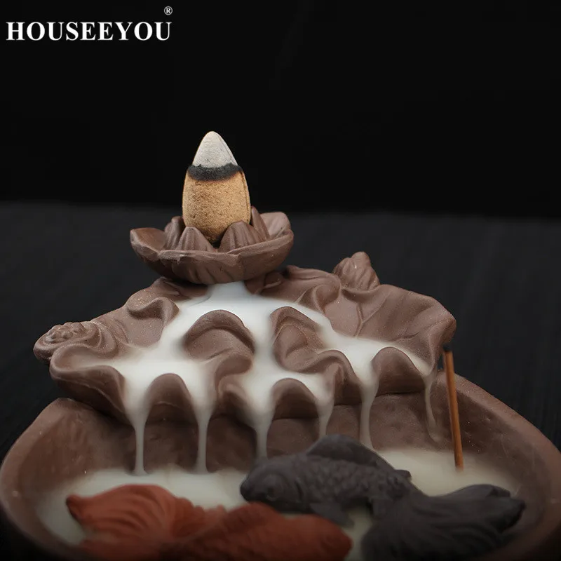Курильница для благовоний HOUSEEYOU с 2 рыбами на удачу конусная курильница