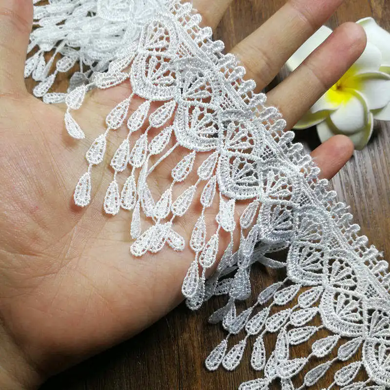 Красивая белая кружевная лента DoreenBeads европейская ткань вышивка с кисточкой