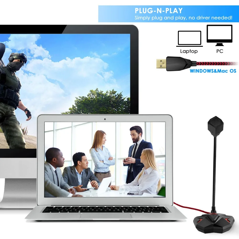 Мини микрофон SOONHUA Настольный конденсаторный со светодиодным индикатором и USB