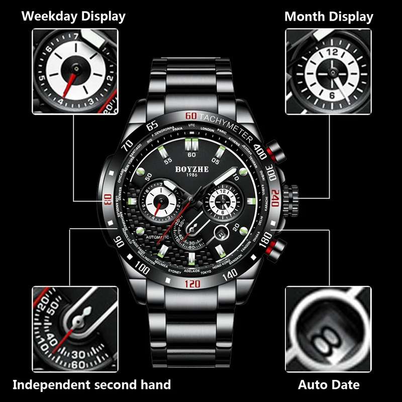 Мужские автоматические механические модные спортивные часы лучшего бренда BOYZHE