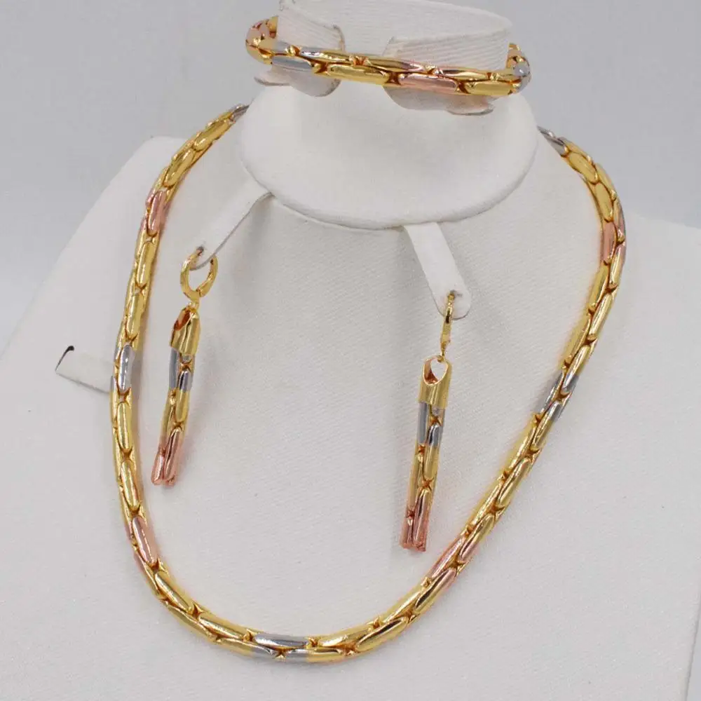 Комплект ювелирных изделий из Дубаи 3 тона золотого цвета для свадьбы и 2018 |