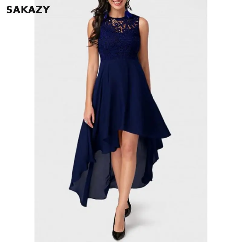 2019 Европейский Стиль Летние шифоновые кружевные комбинированное платье с