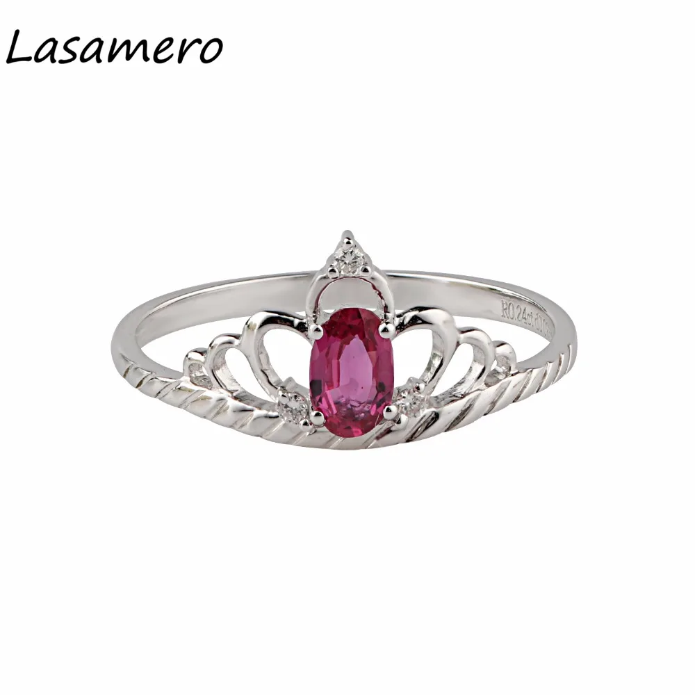 LASAMERO корона овальной формы 0.24CT природный рубин драгоценный камень бриллиант 18k