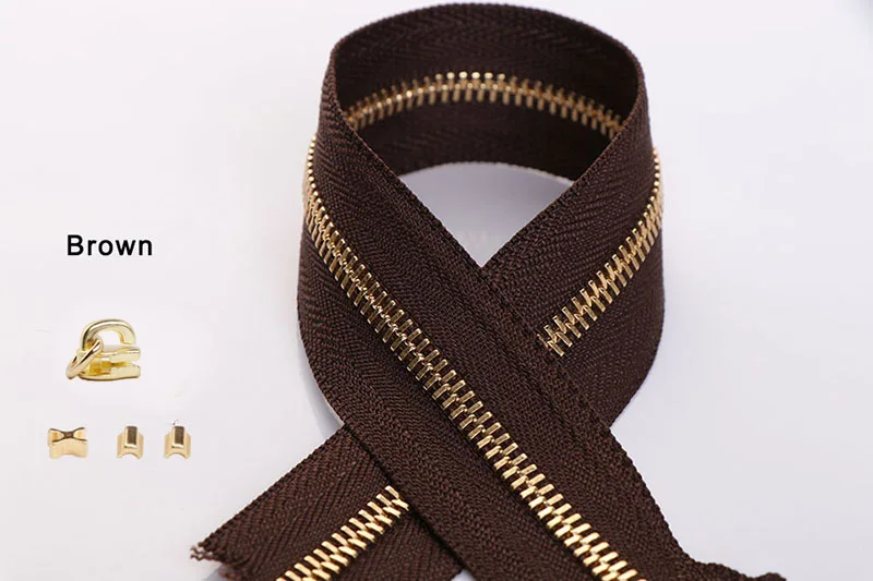 Brown Новая(2 компл./упак.) 25 см#3/#5 YKK металлическая молния Медь зубы и нейлоновая ткань с d-образным кольцом для DIY Кожа Craft Аксессуары Япония/HK Сделано - Цвет: Brown