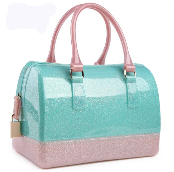 green pink Новое поступление, женские сумки, кожа, новинка, желе, конфета, подушка, верх, сумочка, цветные, прозрачные, Jell-O, кошельки и сумки, подарки - Цвет: green pink