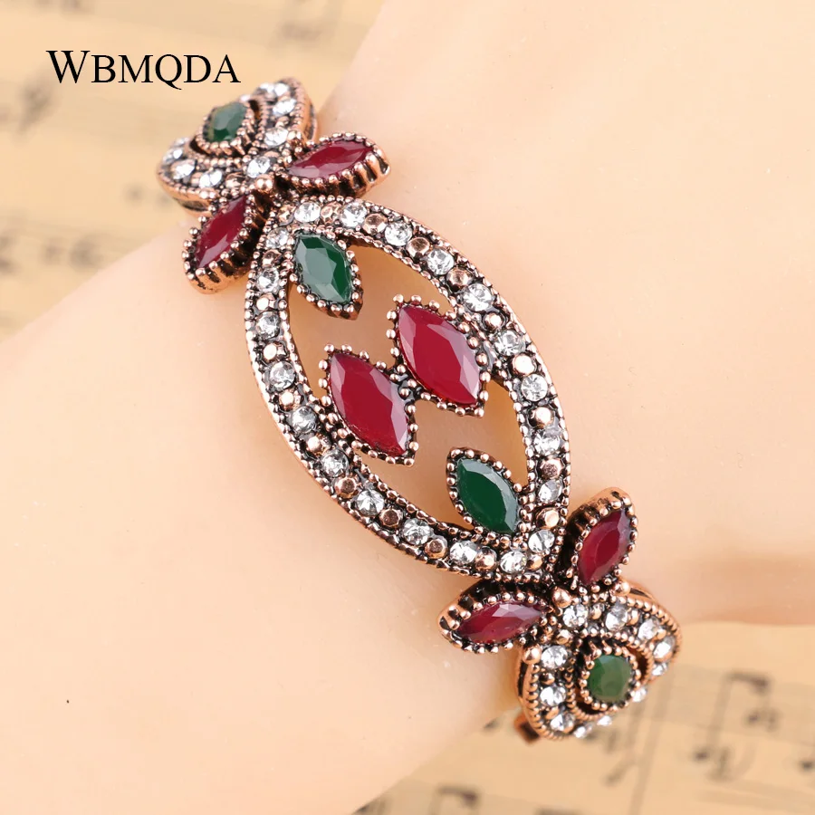 Турецкий кристалл цветок смола браслет манжета женский античный золотой цвет с