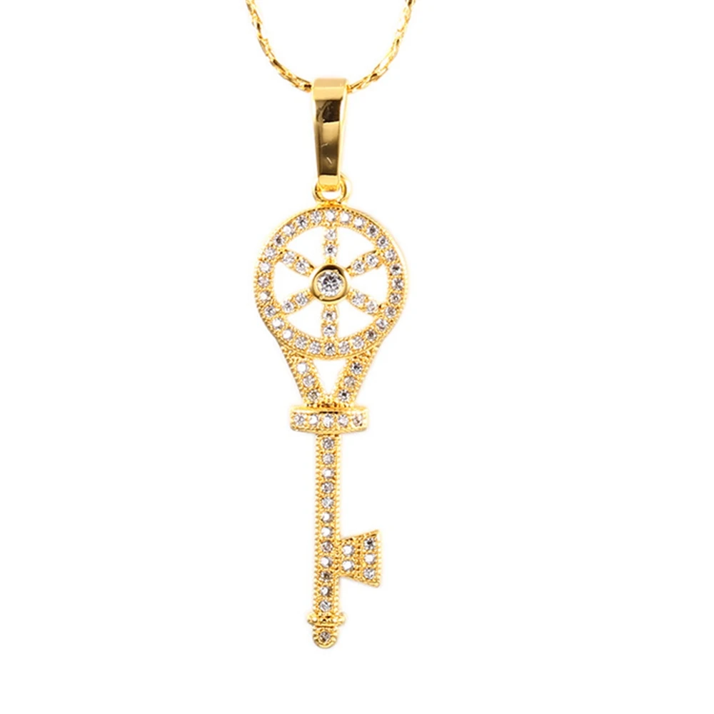 

Micro Zirconia Womens Pendant Chain Yellow Gold Filled Classic Key Pendant Necklace