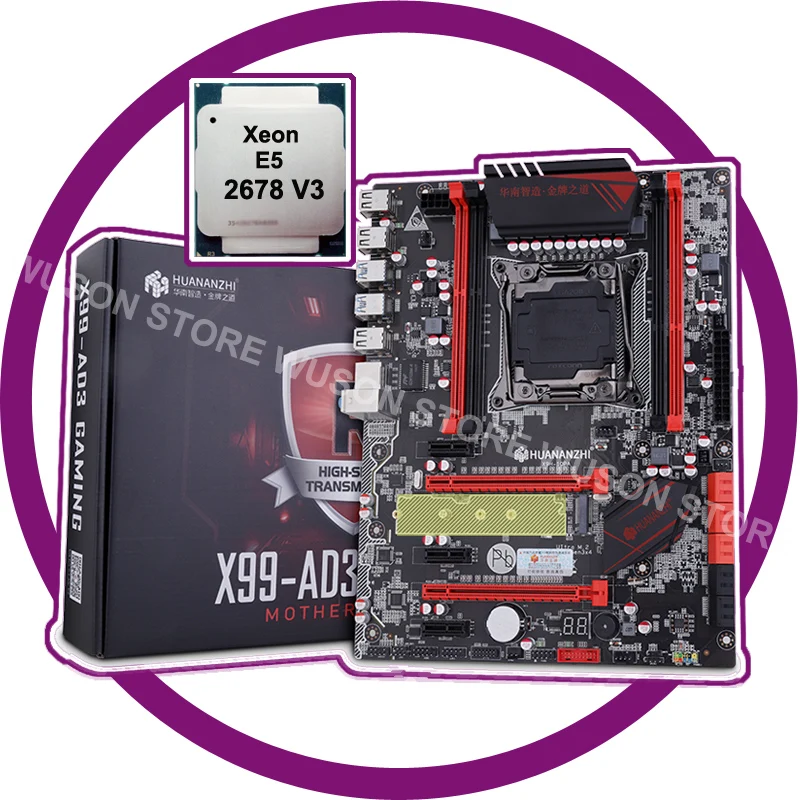 HUANANZHI X99 LGA2011-3 скидка материнская плата с M.2 NVMe слотом материнская плата с процессором Xeon E5 2678 V3 SR20Z 12 ядро 24 потока