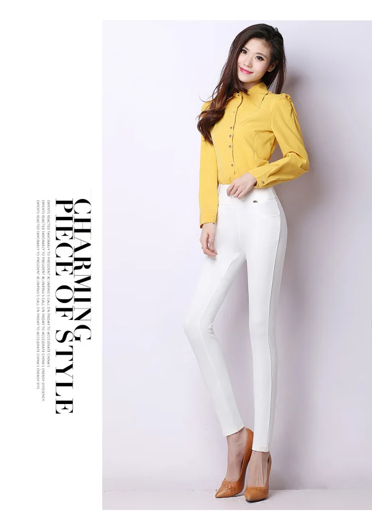 White full length Тянущиеся женские брюки-карандаш с высокой талией, зимние, офисные женские бархатные рабочие брюки, красные, черные, синие Леггинсы размера плюс 6XL - Цвет: White full length
