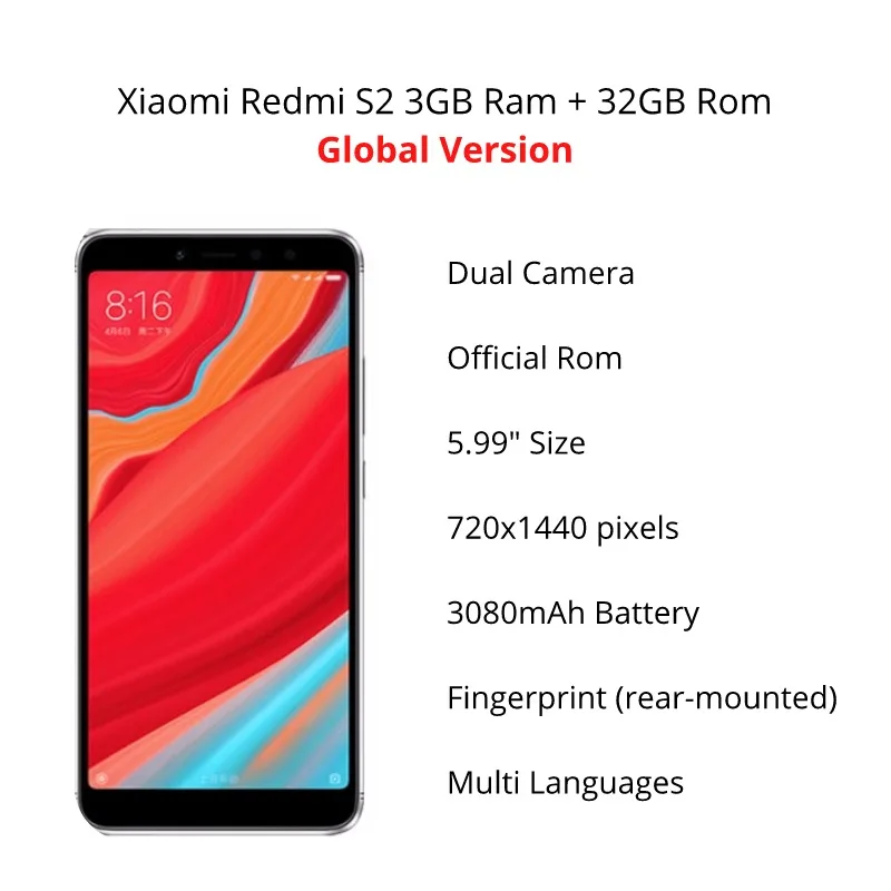 Глобальная версия Xiaomi Redmi S2 32GB ROM 3GB (1 год гарантии продавца) новый комплект и
