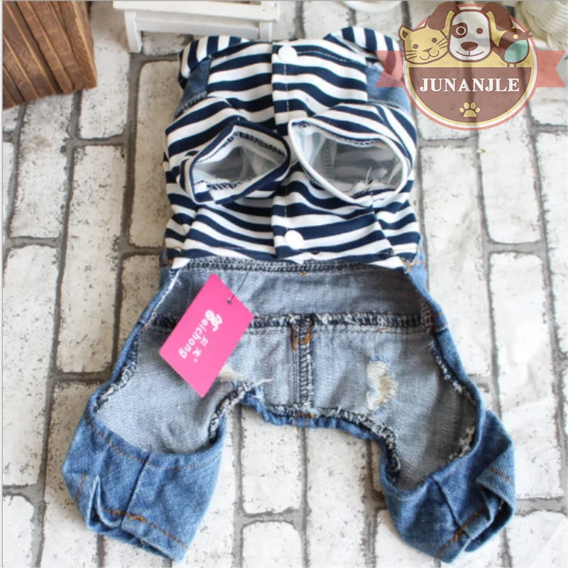 2018 одежда для домашних животных в черно белую полоску джинсы с четырьмя
