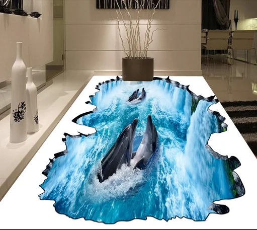 [Самоклеющиеся] 3D океанские дельфины пещера 5 Нескользящая водонепроницаемая