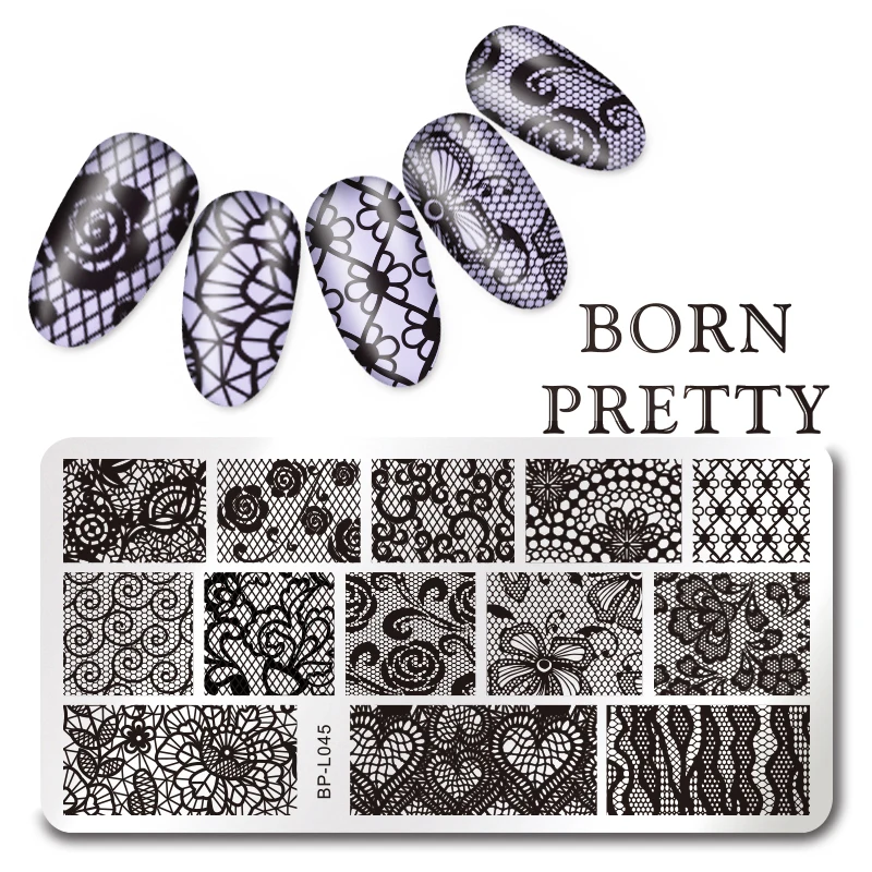 От BORN PRETTY-кружевное платье с цветочным рисунком Дизайн прямоугольный, для нейл-арта штамп 12*6 см маникюрный шаблон пластина с изображениями для нейл-арта L045