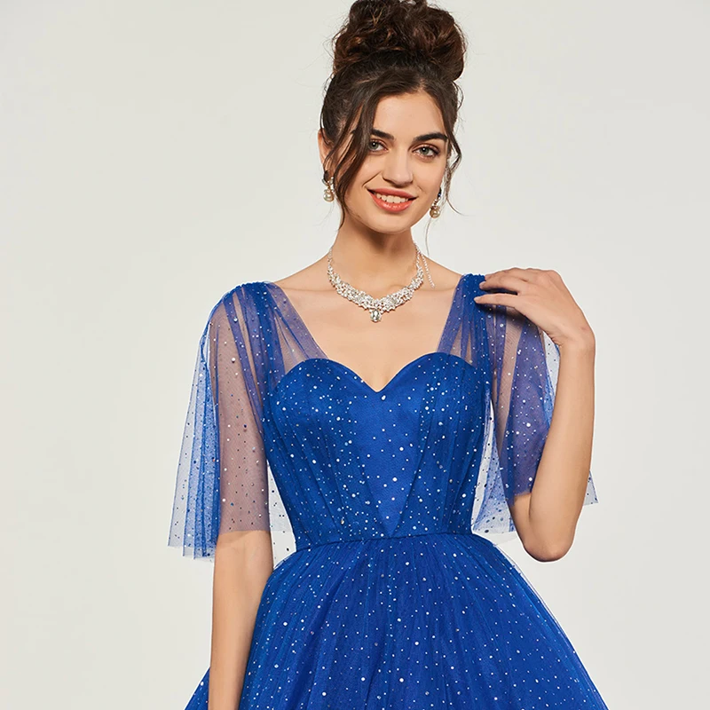 Синее бальное платье Tanpell платья для quinceanera бисероплетение рукав до локтя пола