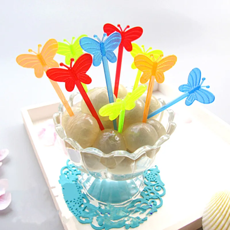 

20pcs Nice butterfly craft fruit toothpick interesting dessert cocktail sign Fruit Fork Toothpick for Party Decorations