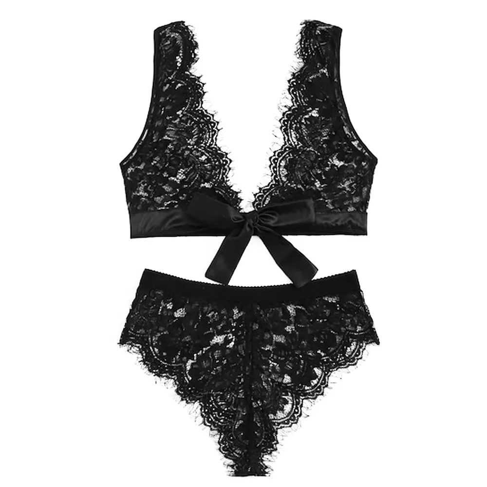 Черный кружевной сексуальный комплект нижнего белья горячая Распродажа Женское