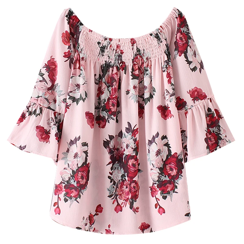 Женская богемная блуза с открытыми плечами Romacci пляжные топы цветочным принтом в