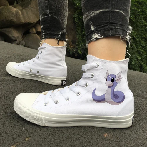 white Вэнь дизайн холщовая спортивная обувь аниме Покемон Dratini черный белый высокие женские мужские Скейтбординг уличные кроссовки плимсоллы - Цвет: white