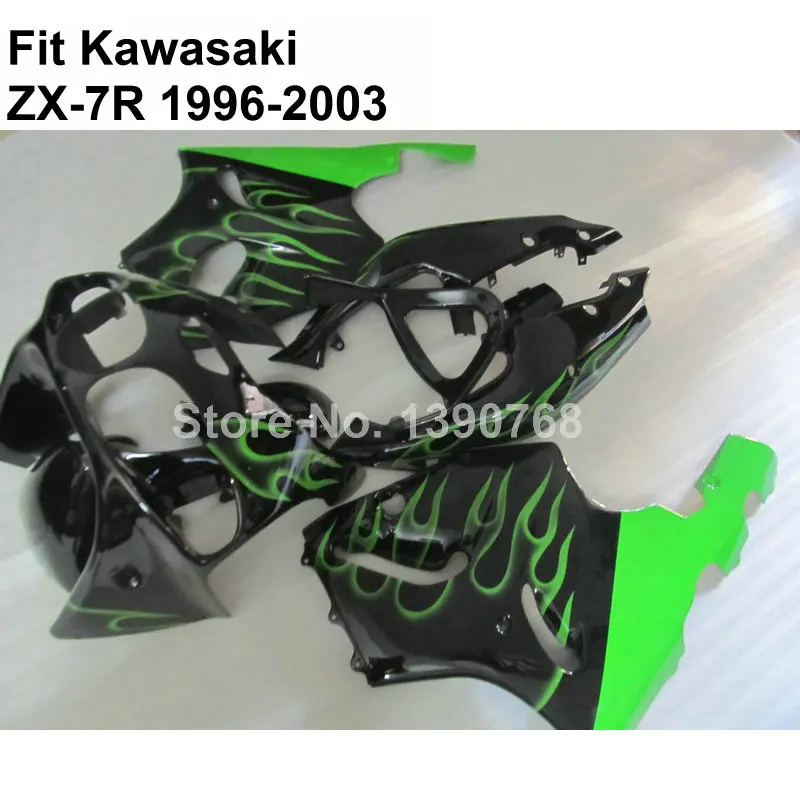Бесплатная Настройка обтекателей для Kawasaki ninja ZX7R 1996-2002 2003 Черный Зеленый