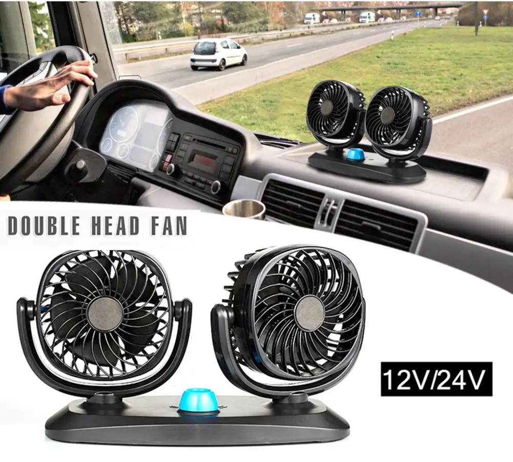 

12V/24V Car Fan 360 Degree All-Round Adjustable Car Auto Air Cooling Dual Head Fan Low Noise Car Auto Cooler Cooling Fan