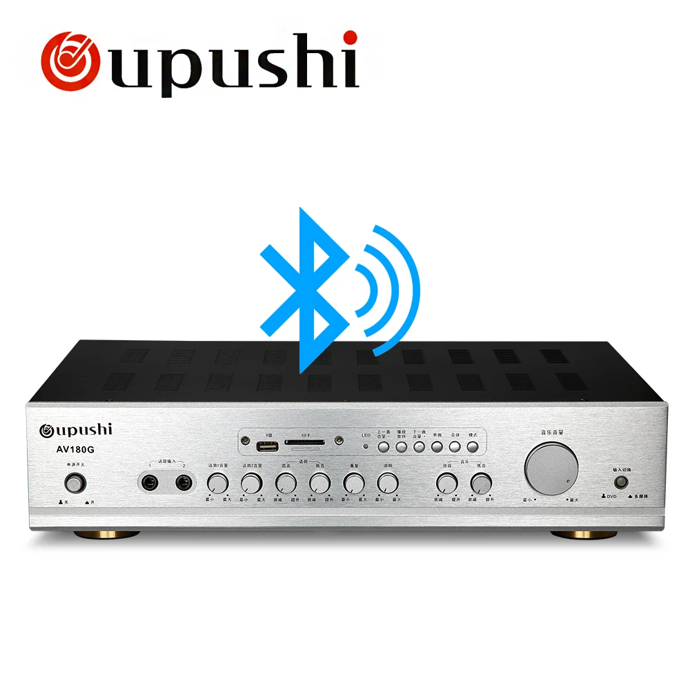 Oupushi домашний кинотеатр Bluetooth USB усилитель 2 канала 180 Вт + Караоке КТВ цифровой