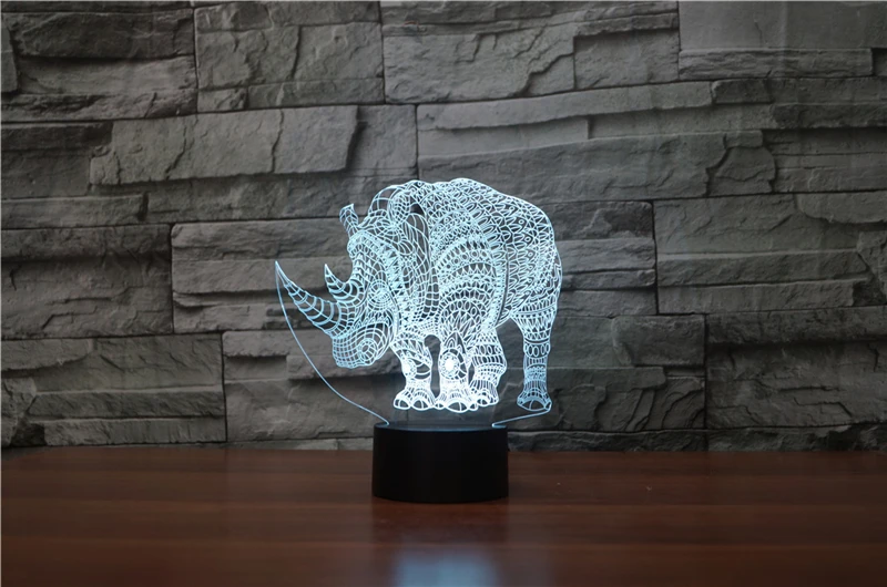 Светодиодный ночсветильник Ainmal rhinoceros 3d лампа для спальни с питанием от USB или