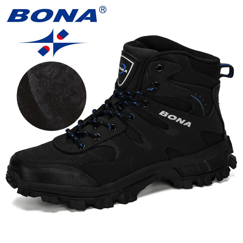 Charcoal grey R blue BONA/Новинка года; дизайнерские походные ботинки из нубука; тактическая обувь красовки; Мужская Уличная Нескользящая походная обувь; Мужская горная обувь; трендовая обувь - Цвет: Charcoal grey R blue