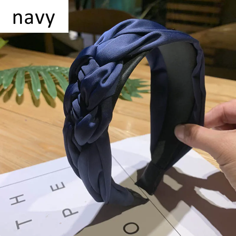 navy Модная плетеная лента для волос винтажная широкая лента для волос аксессуар для волос в стиле бохо аксессуары для волос корейский женский головной убор Твист Тюрбан ткань завязанная - Цвет: navy