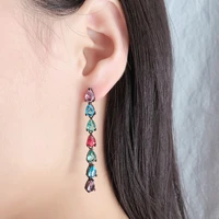 2021 hot trendy copper colorful aaa cubic zirconia water drop geometric trendy dangle earrings women earrings free drop shipping