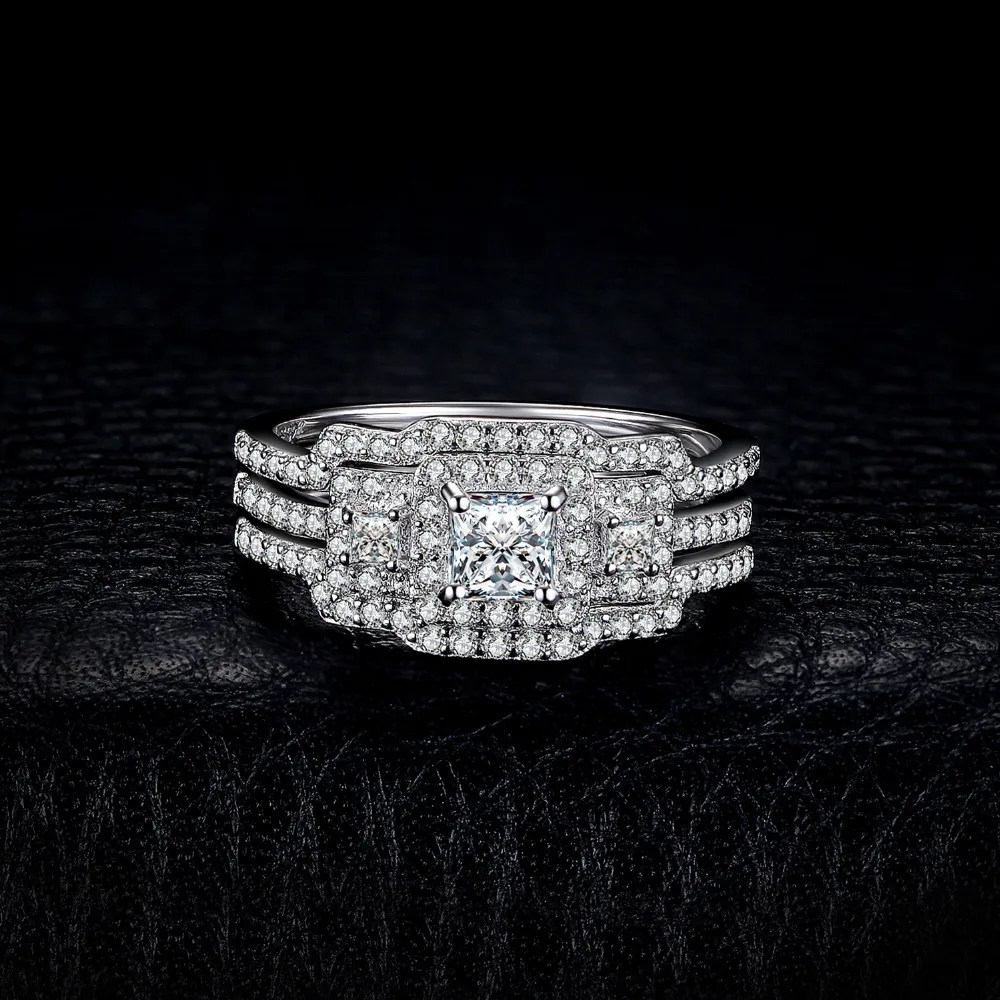 JewelryPalace 3 камня Принцесса Cut CZ Юбилей Promise обручальное Обручение кольцо свадебный 925 пробы серебро