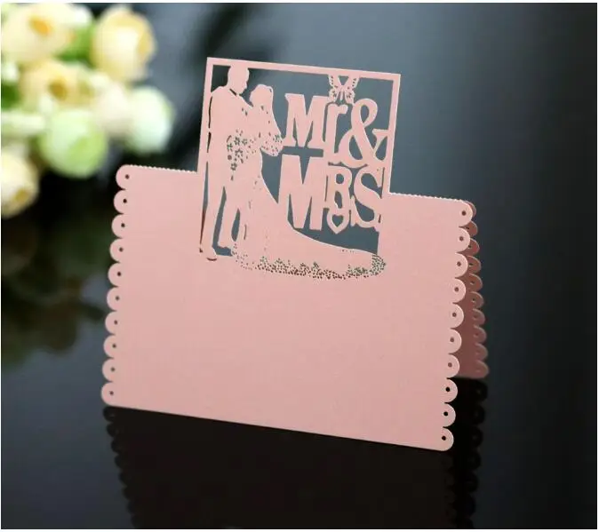 Pink 100 шт./лот лазерная резка "MR& MRS" высокое качество именные карточки на стол Свадебная вечеринка украшения - Цвет: Pink