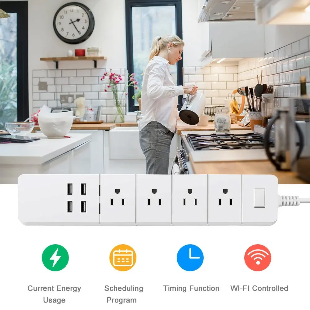 Стандарт США WiFi удлинитель умная лента питания 4 AC разъем USB порта для Alexa и Google