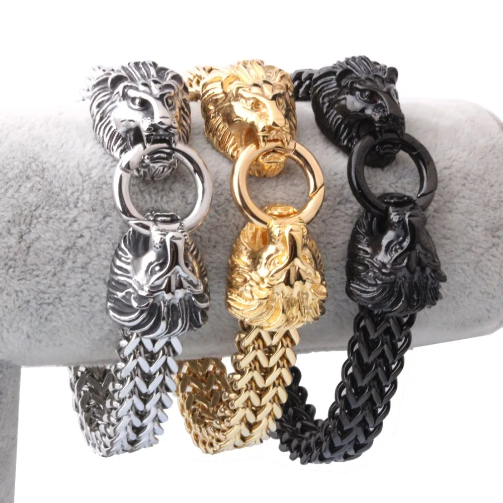 

8.66"12mm Silver Color/Gold/Black Lion Head Buckle Figaro Chain Bracelet Stainless Steel Jewelry Men's Women's Bangle Wristband