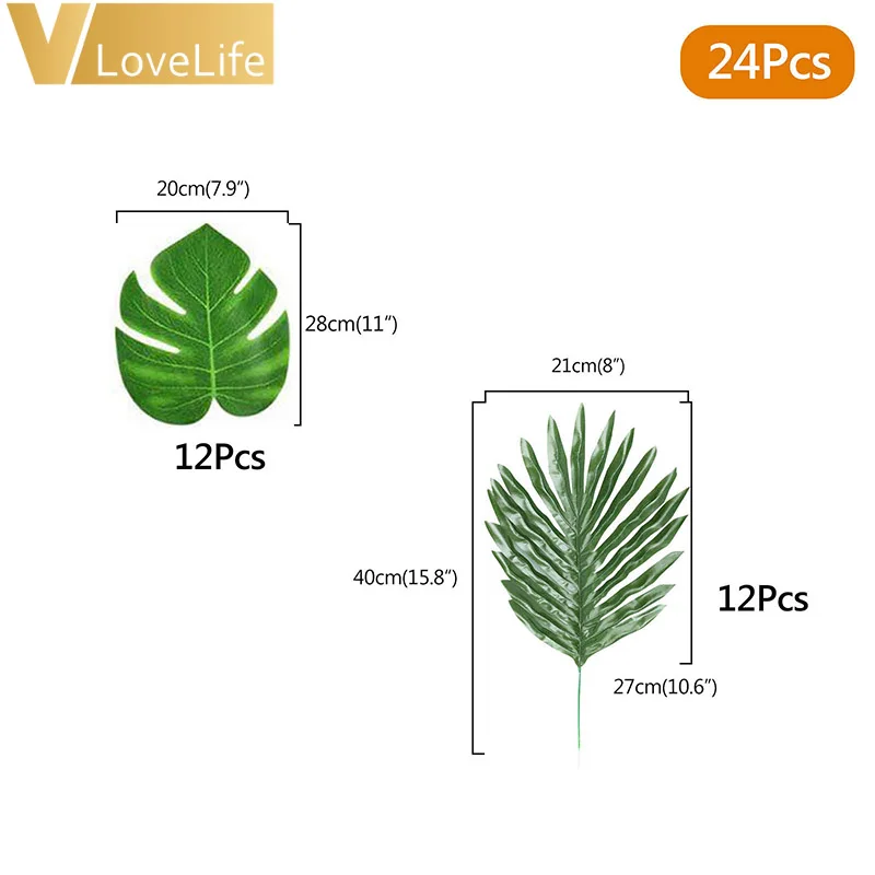 24 шт Искусственные Пальмовые Листья черепаха лист зеленые пластиковые растения