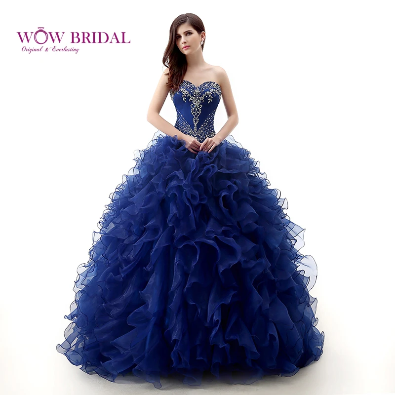 

Wowbridal Noble Purplish Blue Quinceanera Dress 2021 Sweetheart Off the Shoulder Crystal Pattern Beaded Tiered Ruffles Ball Gown